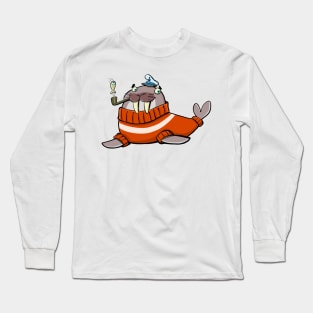 walrus dressed in the style of a North Sea captain in a thick sweater Long Sleeve T-Shirt